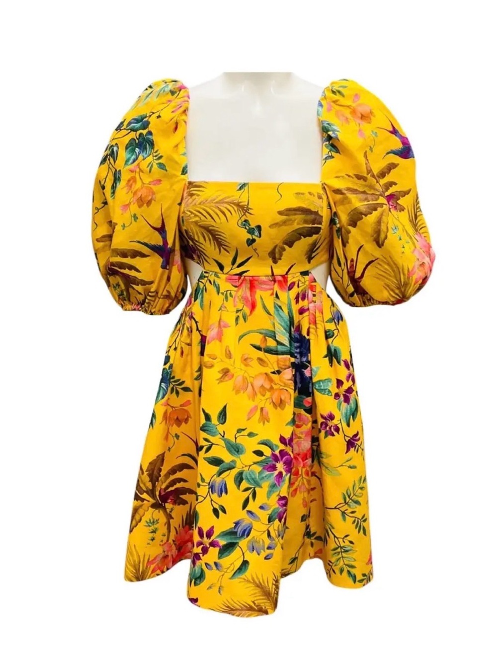 Zimmermann Yellow Tropical Puff Sleeve Mini Dress